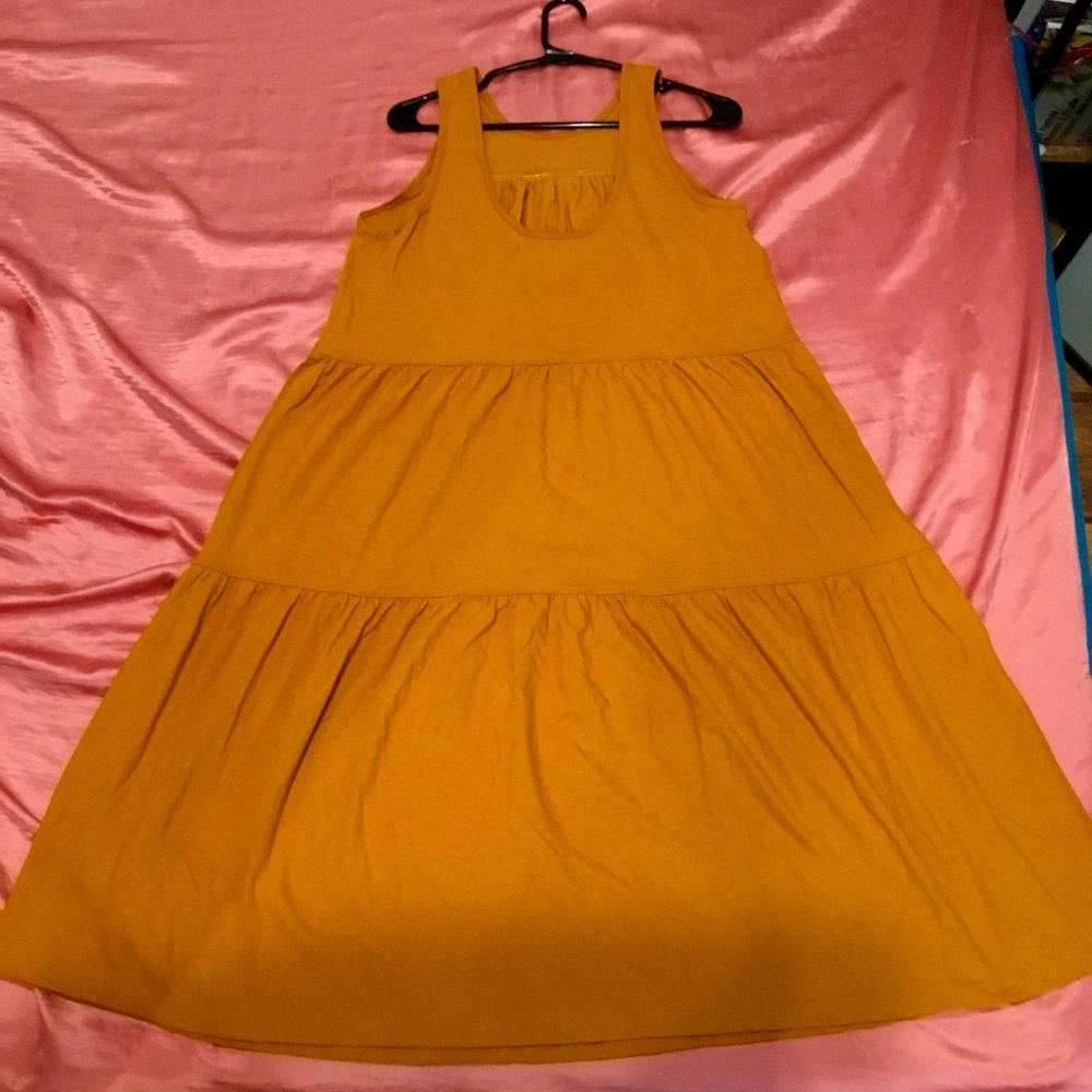 Everlane mustard yellow tiered cotton dress, size S